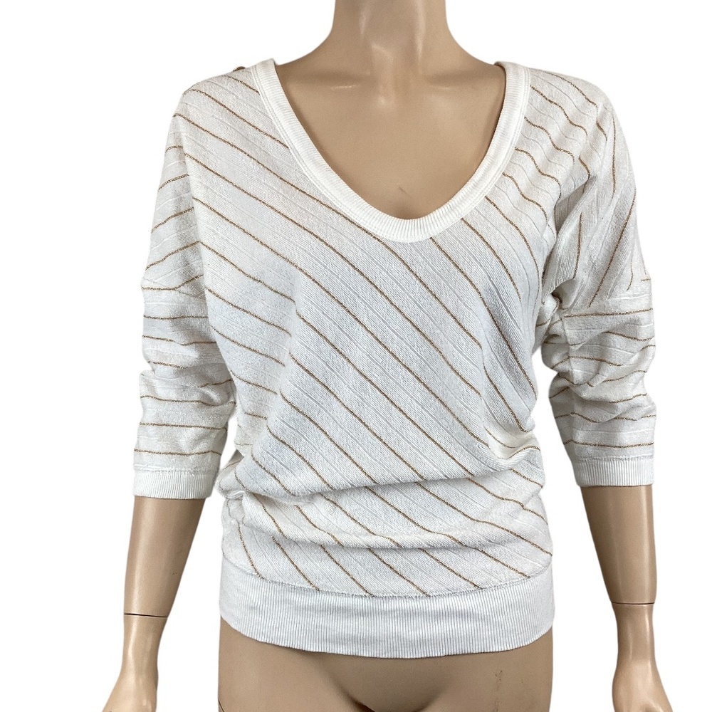 Juicy Couture White Gold Striped Terry Cloth Sweater Size P XS XSmall‎ Stretch